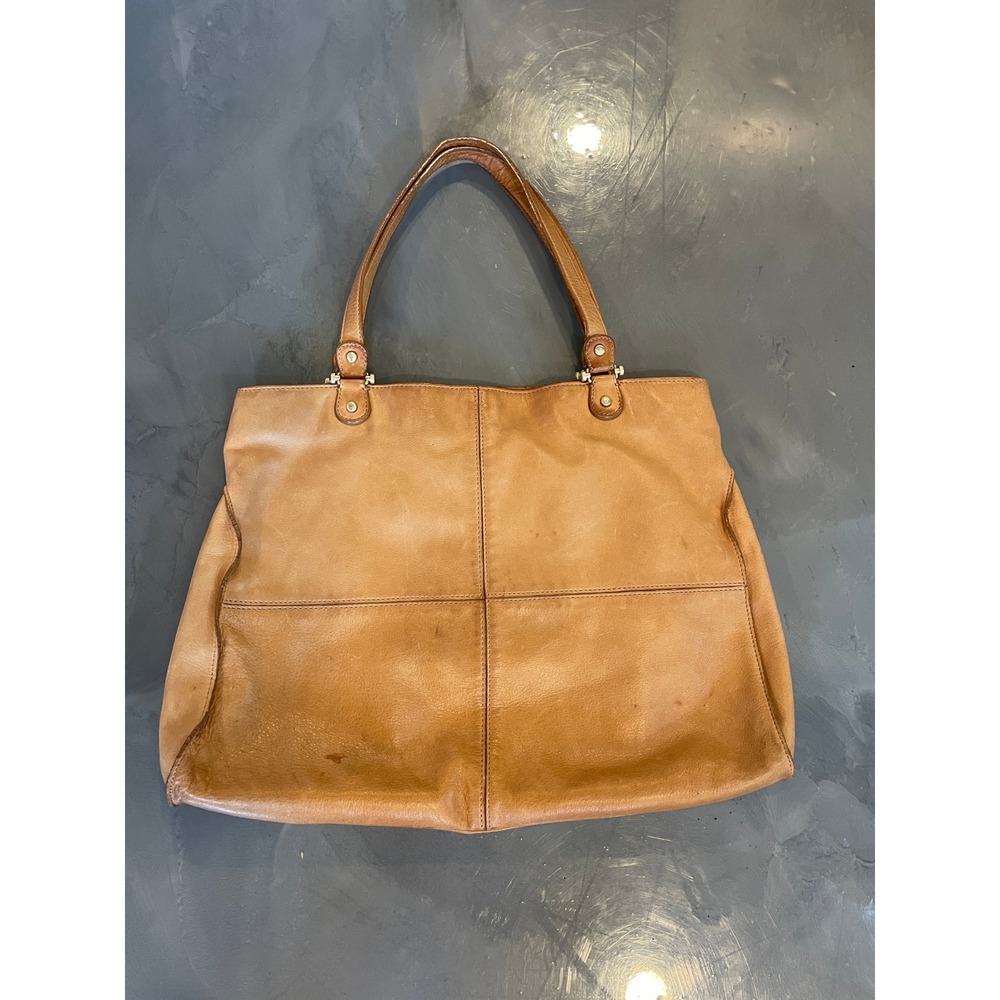 Liz Claiborne Tan Genuine Leather Tote Bag Shoulder Purse Large Camel Soft READ